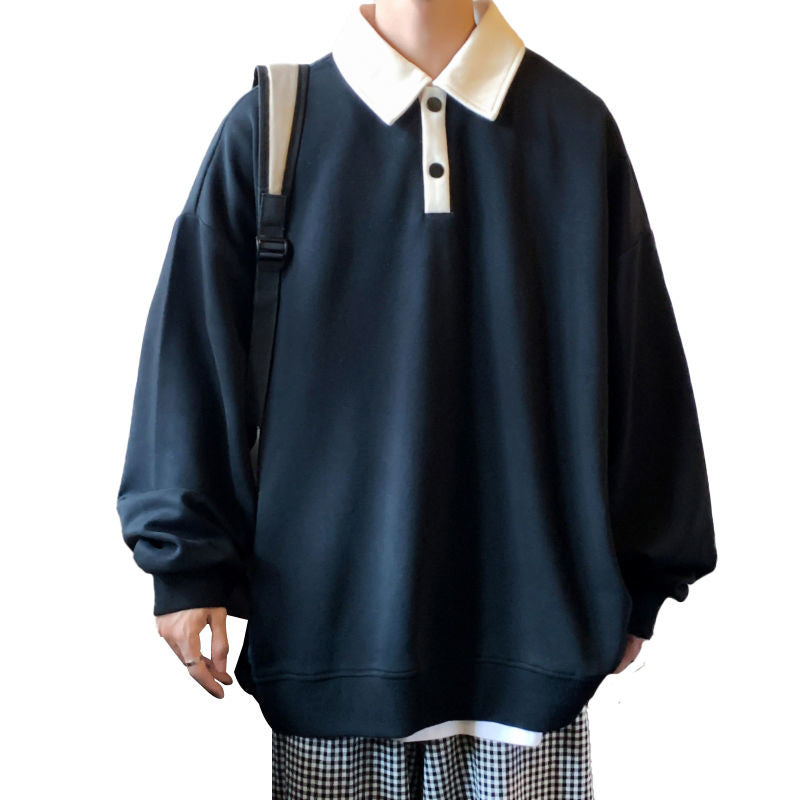 Oversized Autumn Lapel Hoodie for Men in Black/Green | Streetwear