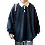 Oversized Autumn Lapel Hoodie for Men in Black/Green | Streetwear