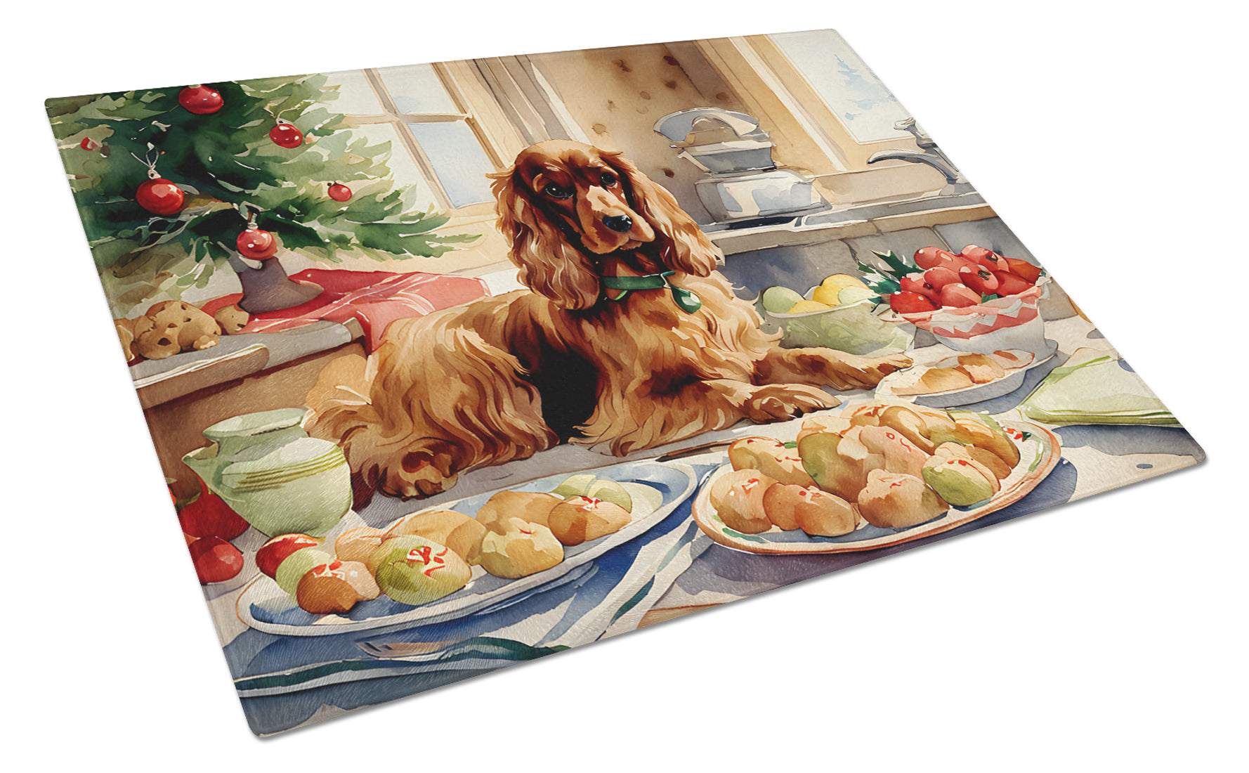 Cocker Spaniel Christmas Cookies Glass Cutting Board