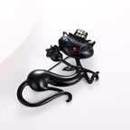 Korean Black Cat Brooch with Rose Design