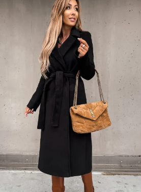 V-neck Lace Up Long Coat For Women