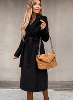 V-neck Lace Up Long Coat For Women