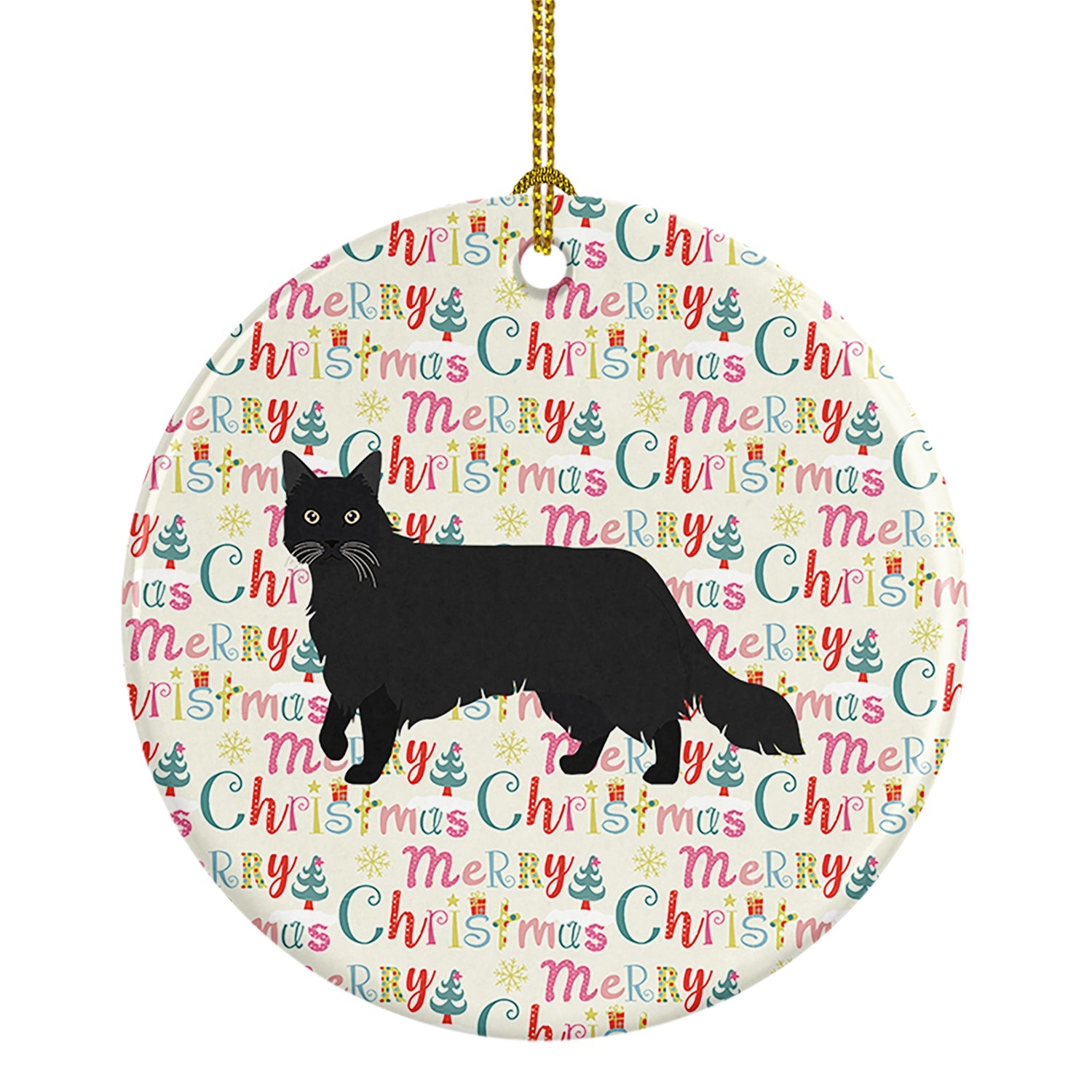Black Chantilly Tiffany Cat Christmas Ceramic Ornament