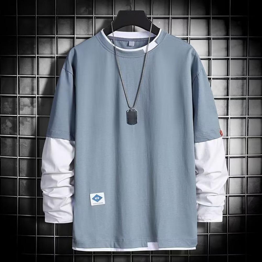 Men's Long Sleeve Two-Piece Pullover with Contrast Color | Streetwear