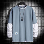 Men's Long Sleeve Two-Piece Pullover with Contrast Color | Streetwear