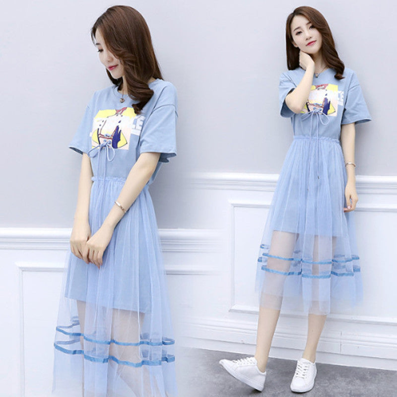 New Women's Midi T-Shirt Dress with Sheer Overlay Set | Streetwear