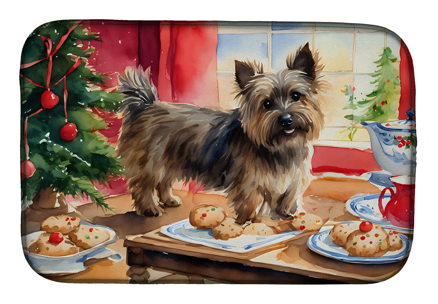 Cairn Terrier Christmas Cookies Dish Drying Mat