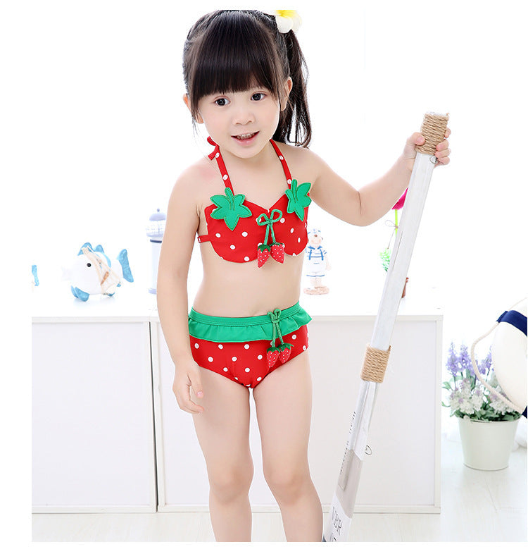 Cartoon Strawberry Bikini for Baby Girls with Hat