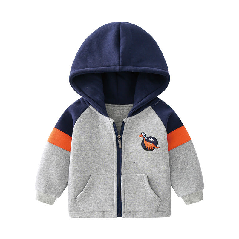 Children's Cartoon Dinosaur Hooded Zipper Cardigan