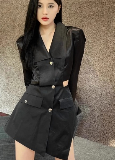 Slim Woolen Coat with Leather Stitching for Women
