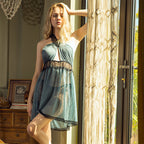 Lace Backless Nightgown with Halter Neck (Plus Size)