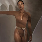 Winter Women's Zipper Long Sleeve Solid Color Bodysuit
