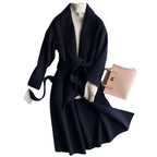 Korean Style Women's Loose Lace-up Wool Coat 2023