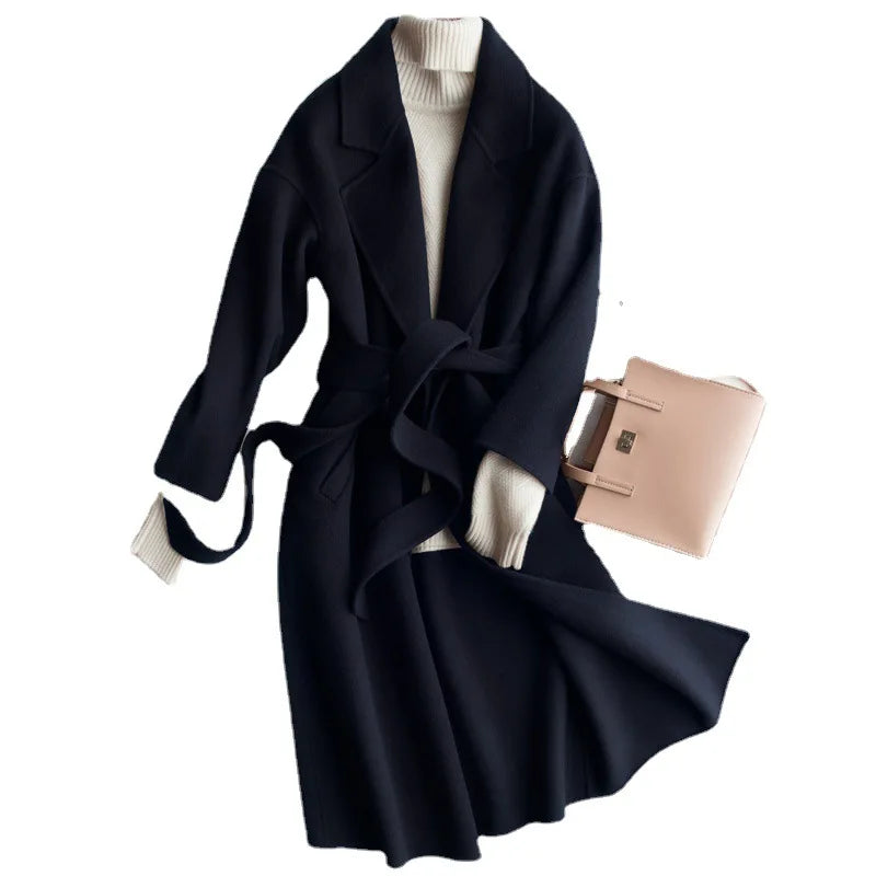 Korean Style Women's Loose Lace-up Wool Coat 2023