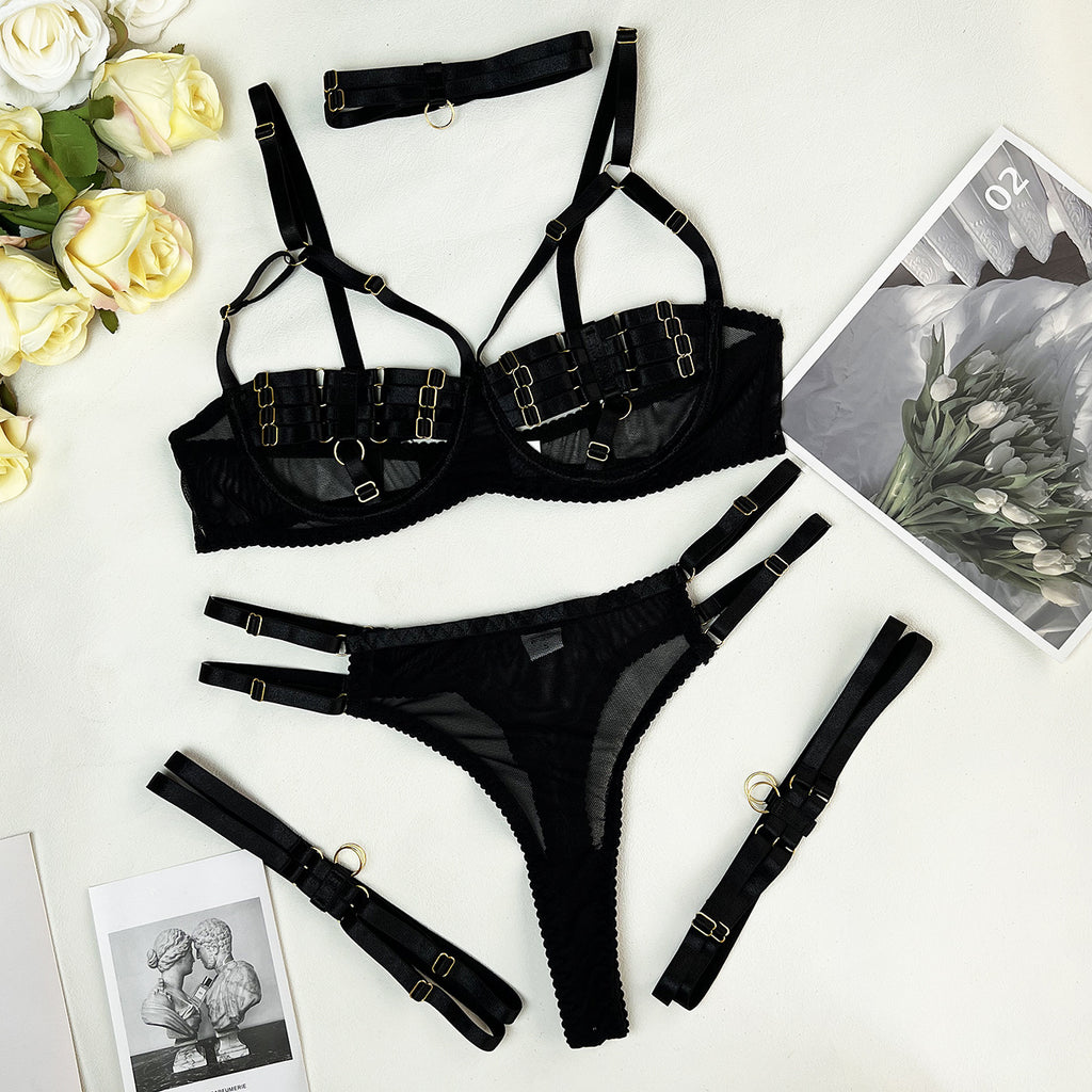 Fashionable Lace-Up Lingerie Set with Complex Design