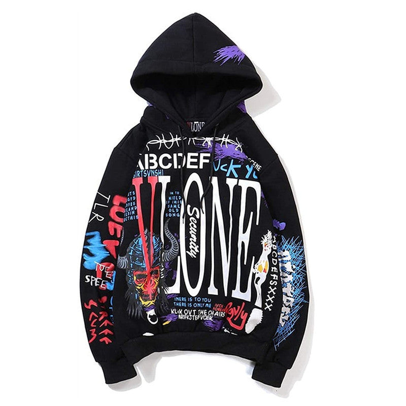 Korean Printed Long Sleeve Slouchy Loose Hoodie | Streetwear