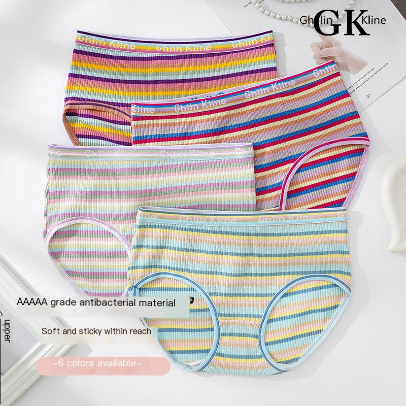 High-Waisted Cotton Plus Size Rainbow Striped Panties