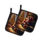 Golden Retriever and Santa Claus Pair of Pot Holders