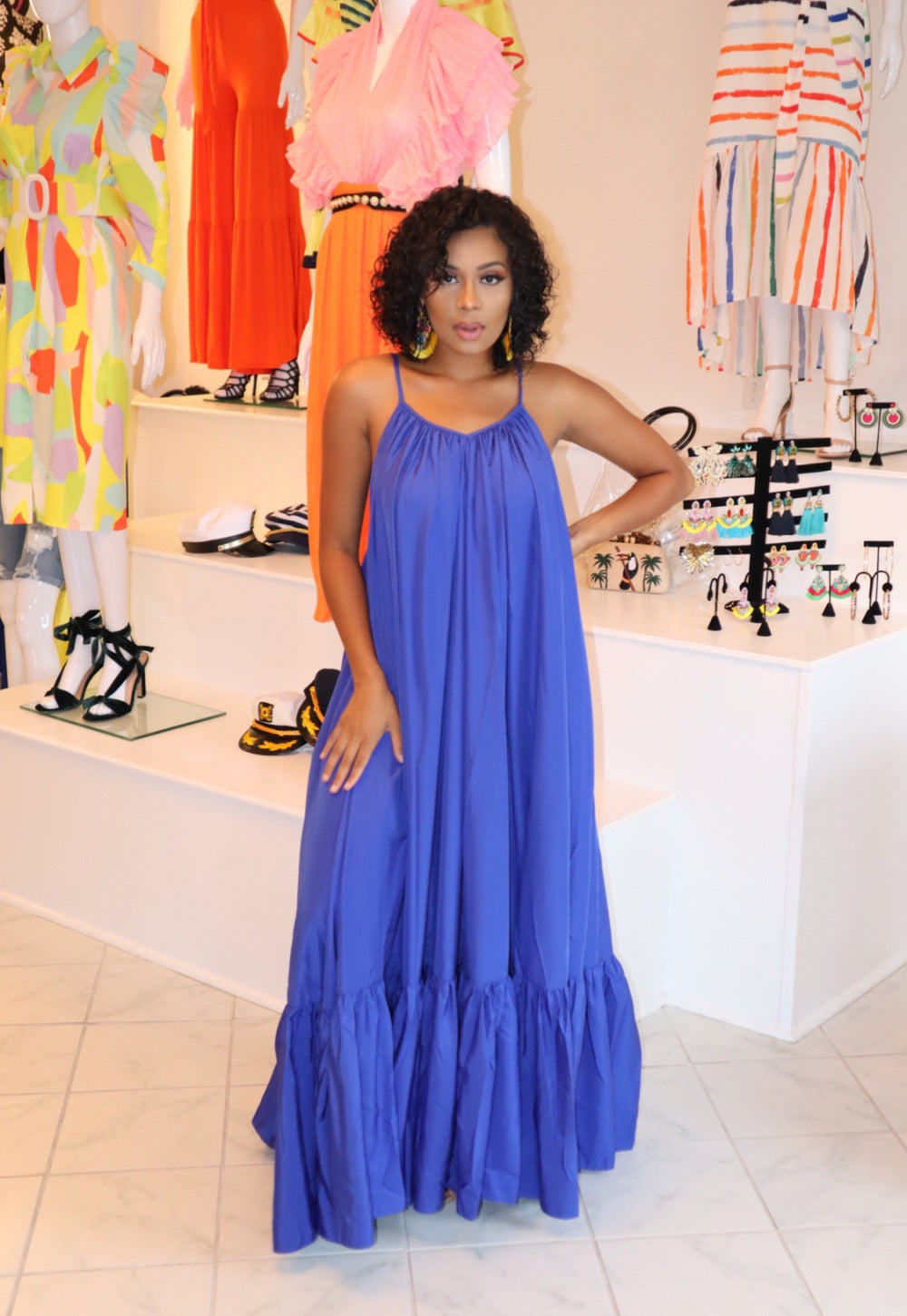 Sleeveless Long Dress with Spaghetti Straps for Women