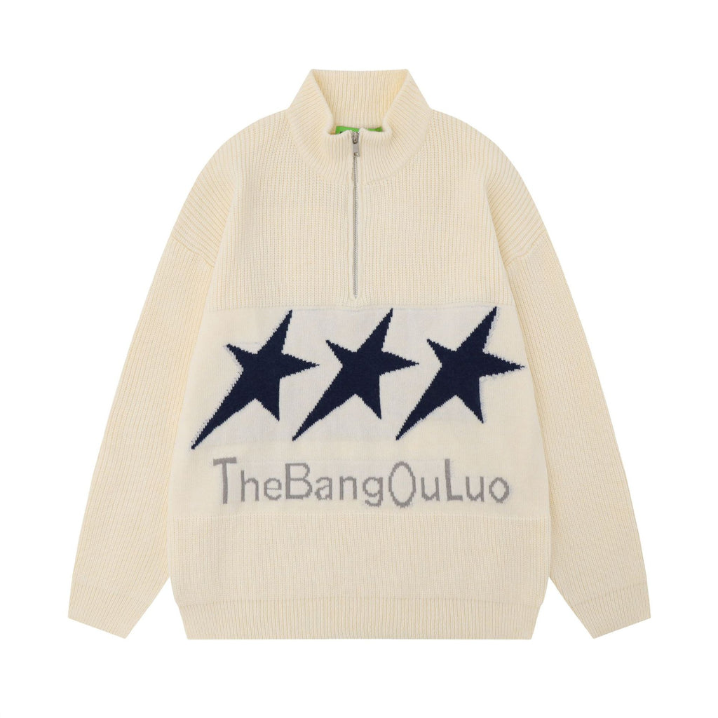 Men's Vintage XINGX Embroidered Sweater with Stand Collar