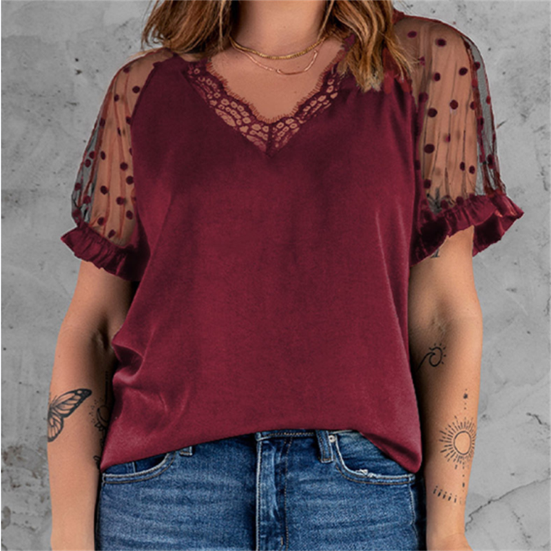 Summer Lace Short-Sleeved V-Neck Pullover Top | Streetwear