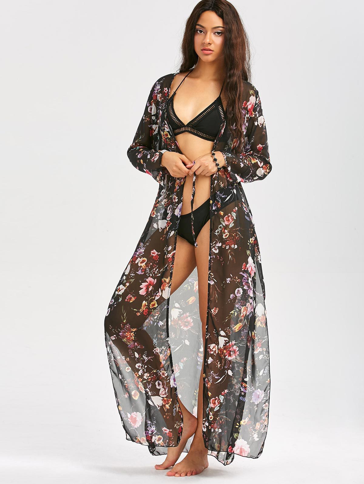 Floral Chiffon Kimono Beach Cover-Up