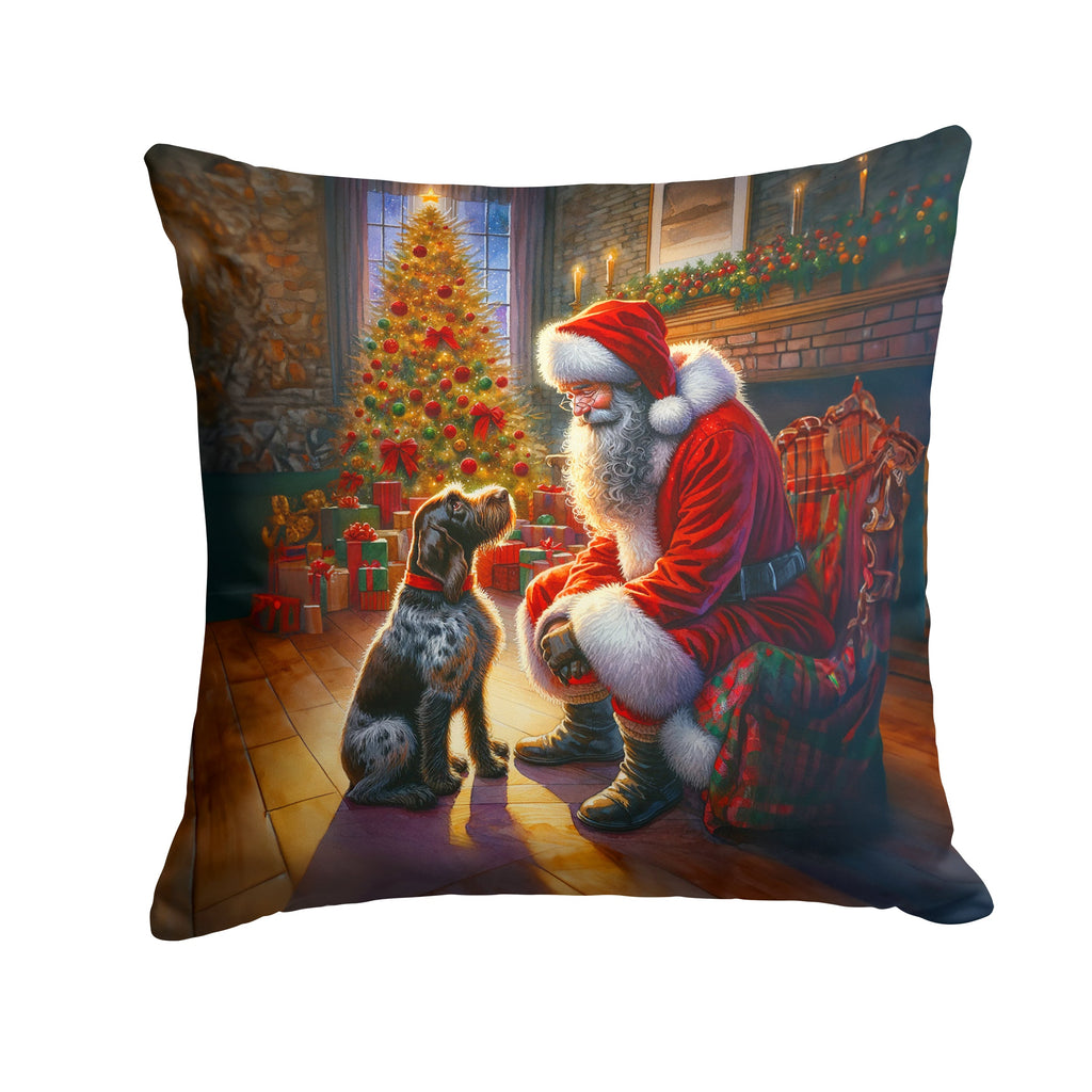 German Wirehaired Pointer and Santa Claus Throw Pillow