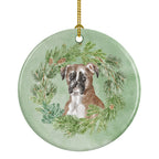 Boxer Fawn Christmas Wreath Ceramic Ornament