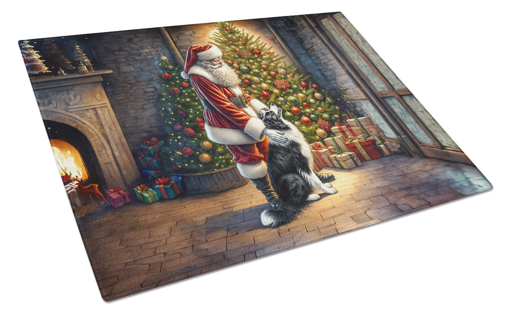 Border Collie and Santa Claus Glass Cutting Board