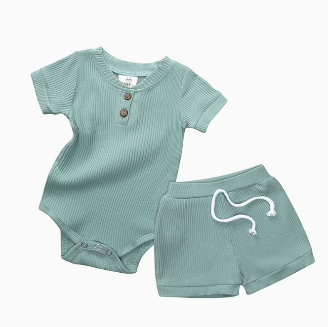 Baby Summer Outfits Set - Short Sleeve Bodysuit & Shorts