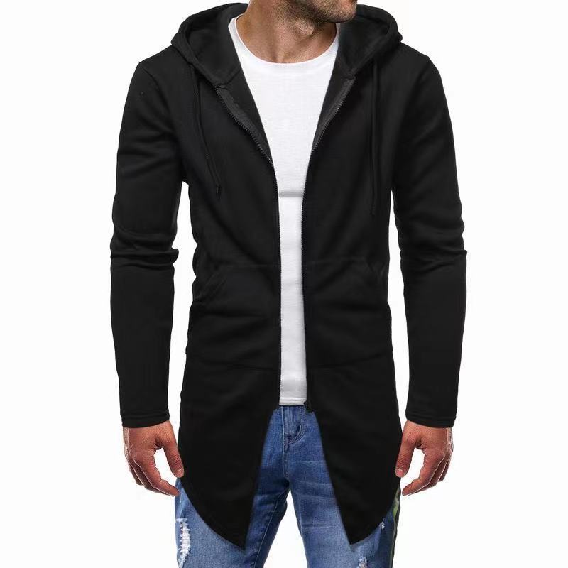 Men's Hooded Sweater Cardigan - Large Size, Mid Length