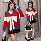 Cute Red Knitted Bow Top for Women - Christmas Style