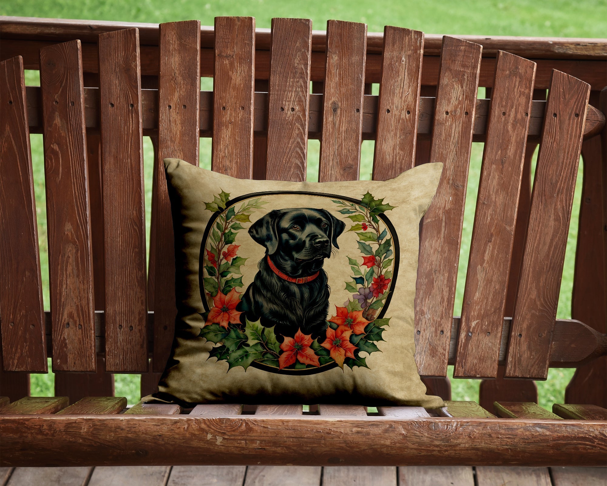 Labrador Retriever Christmas Flowers Throw Pillow