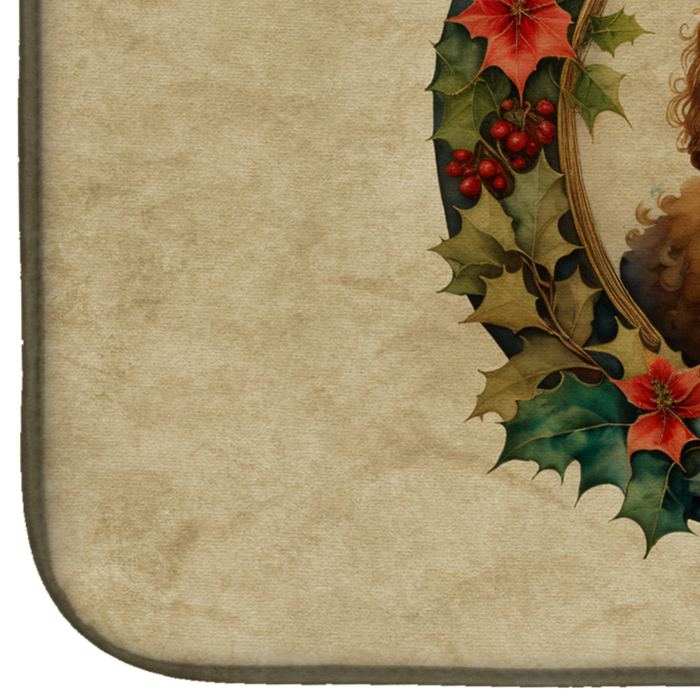 Irish Water Spaniel Christmas Flowers Dish Drying Mat
