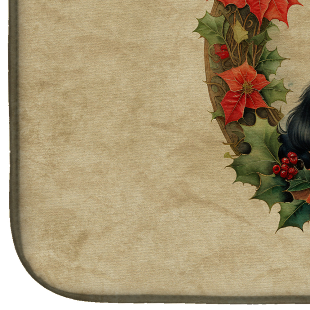German Spitz Christmas Flowers Dish Drying Mat