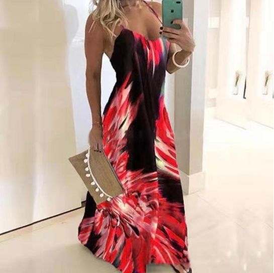 Slim Fit Floral Strappy Dress with Color Gradient
