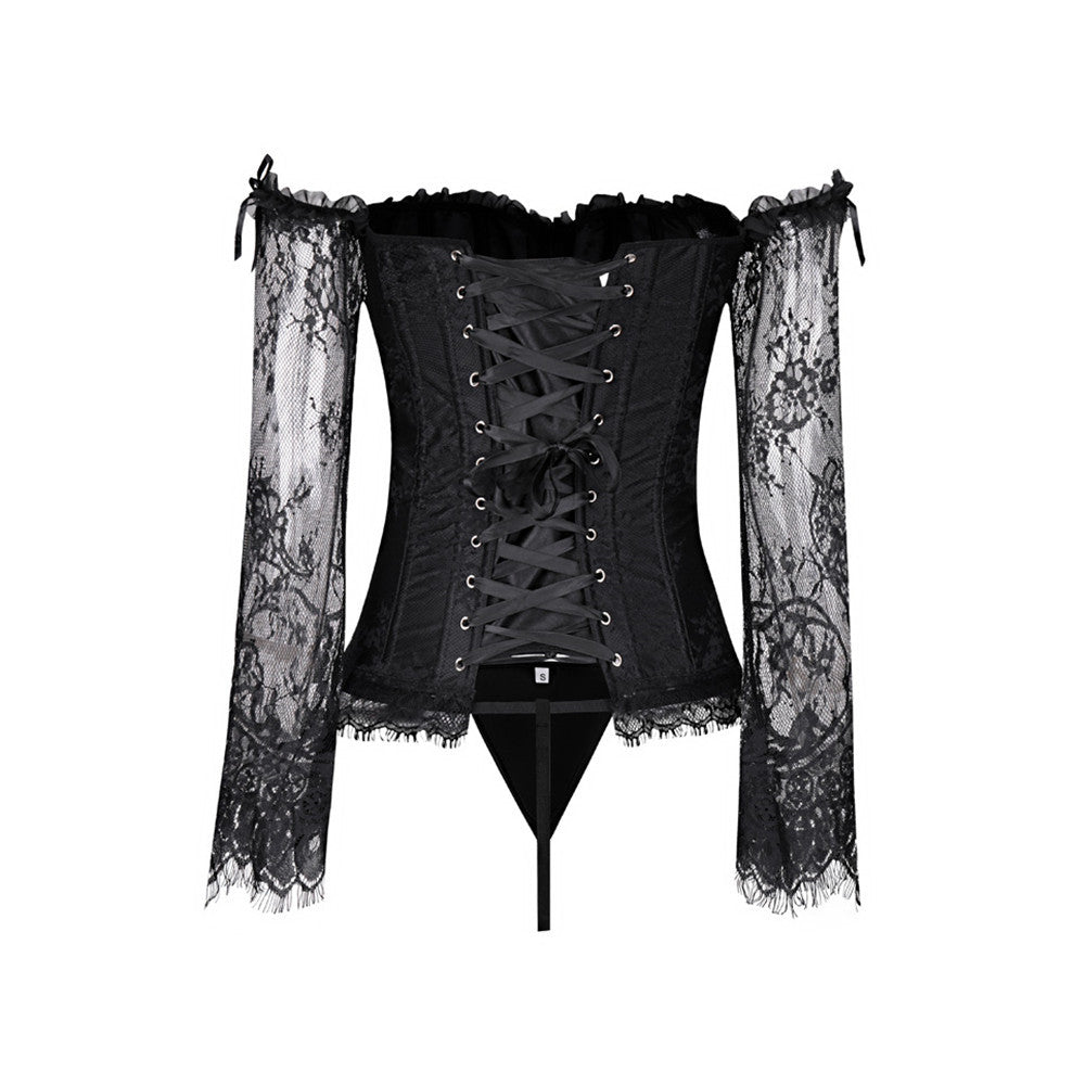 Sexy Lace Bodysuit with Back Tie and Long Sleeves