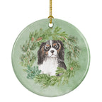 Cavalier Spaniel Tricolor Head Tilt Christmas Wreath Ceramic Ornament