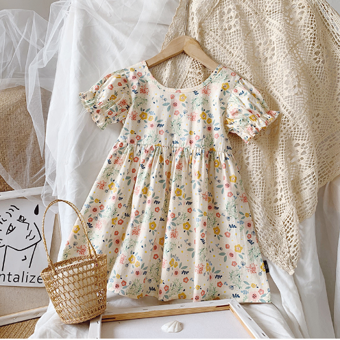 Girls Summer Short Sleeve Floral Print Dress