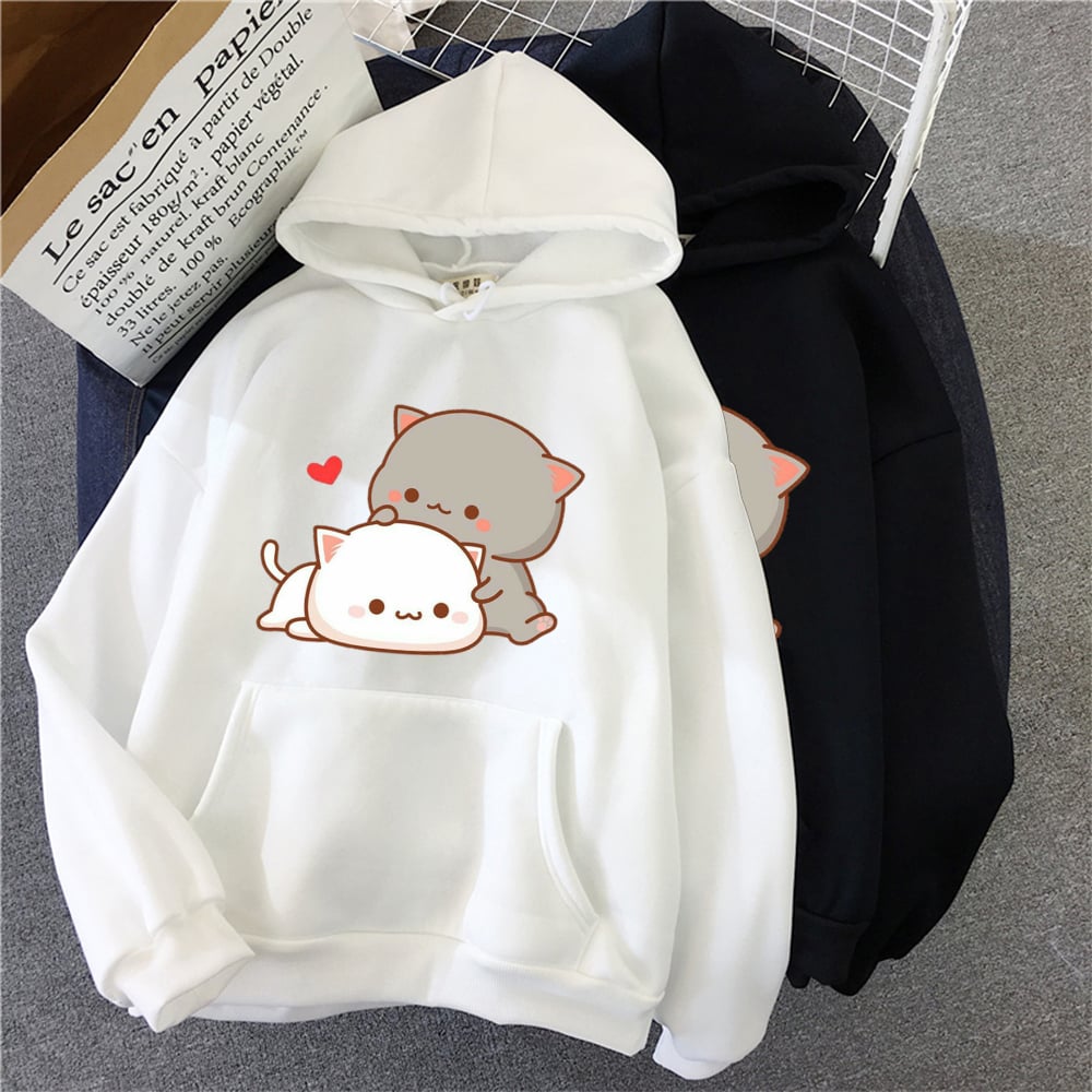 Cute Cat Print Casual Sports Hoodie for Women | Streetwear