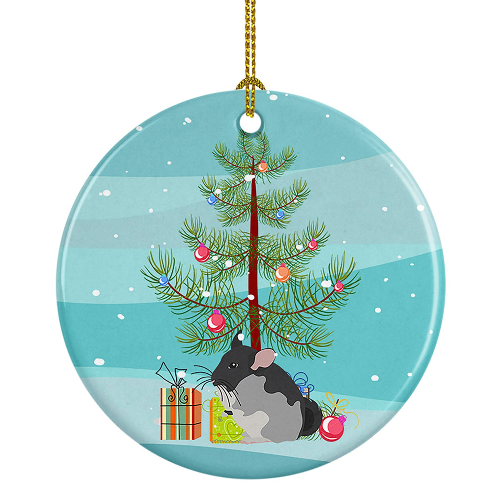 Black Velvet Chinchilla Merry Christmas Ceramic Ornament
