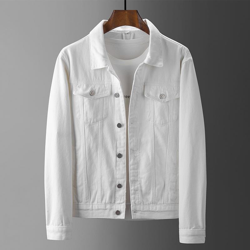 2024 Men's White Denim Casual Jacket with Thin Lapels