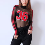 Sheer Mesh Bodysuit Top, Sexy Layering Shirt