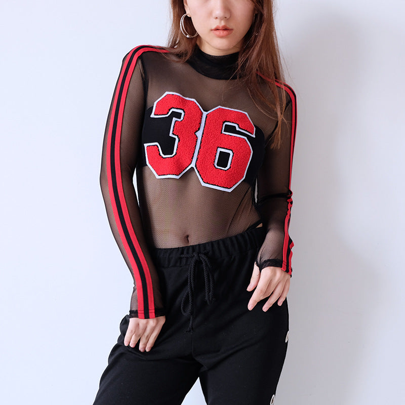 Sheer Mesh Bodysuit Top, Sexy Layering Shirt
