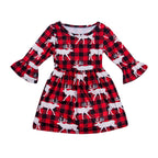 Christmas Plaid Reindeer Print Princess Dress for Kids