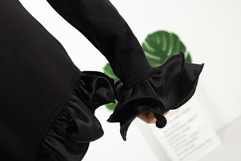 Jennie Style Black Long Sleeve Ruffled Bodysuit