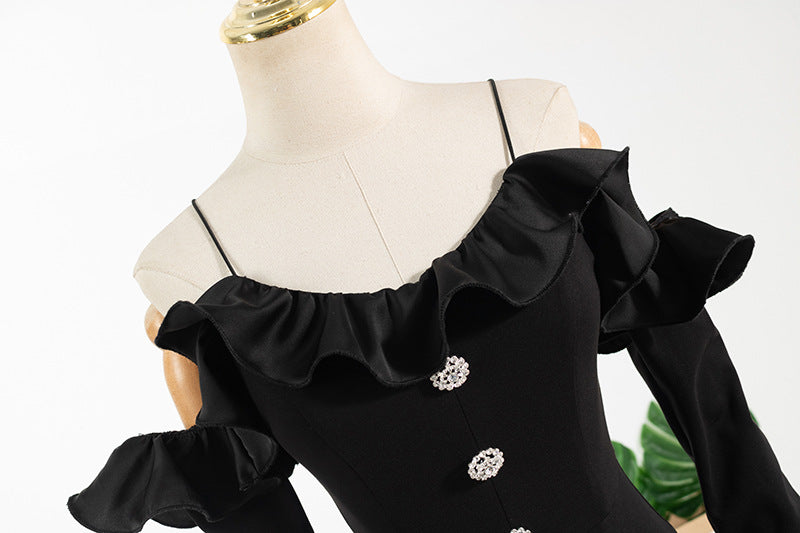 Jennie Style Black Long Sleeve Ruffled Bodysuit