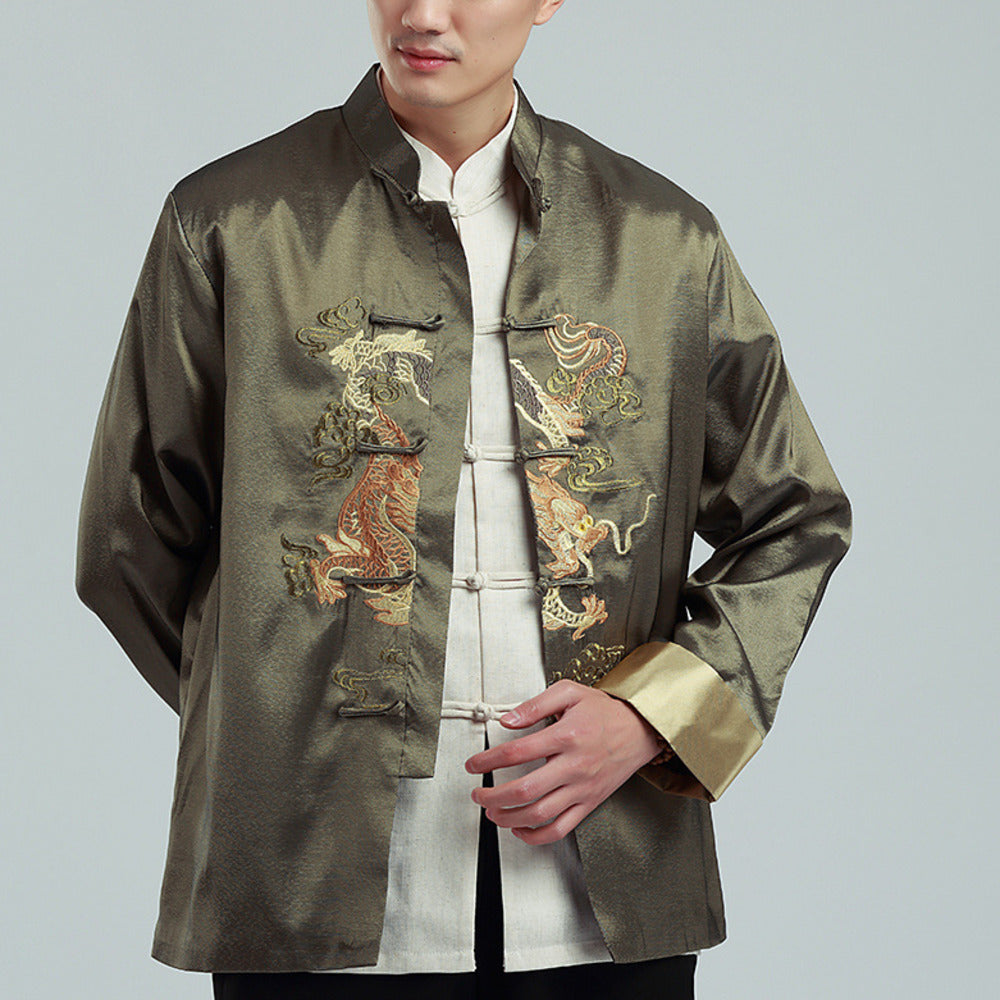 Men's Chinese Style Embroidered Dragon Jacket Tops