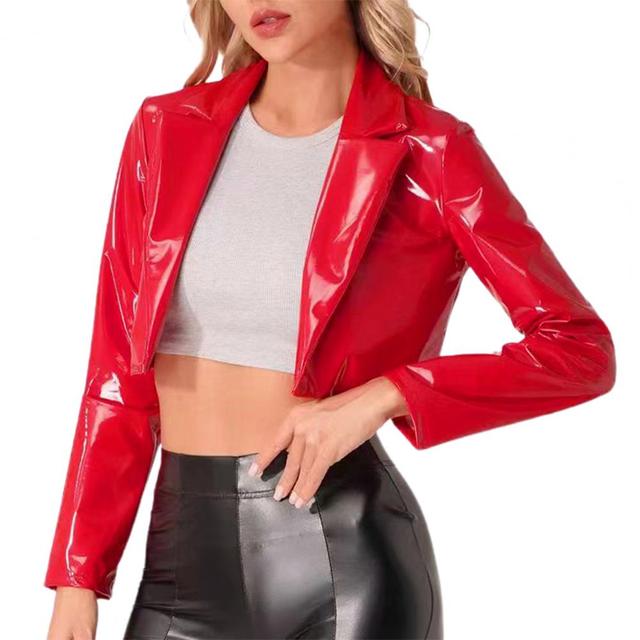 Red Short Cropped Jacket with Mirror PU for Nightclub