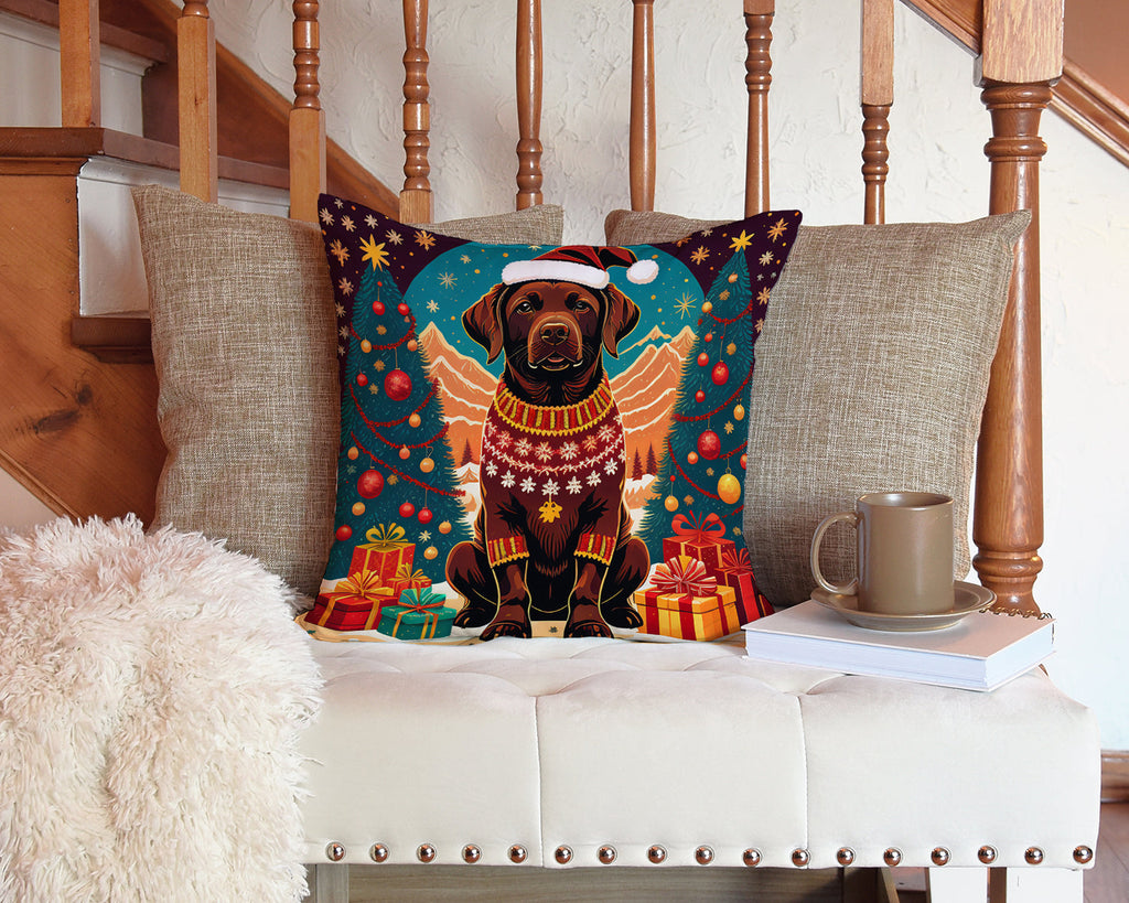 Chocolate Labrador Retriever Christmas Throw Pillow